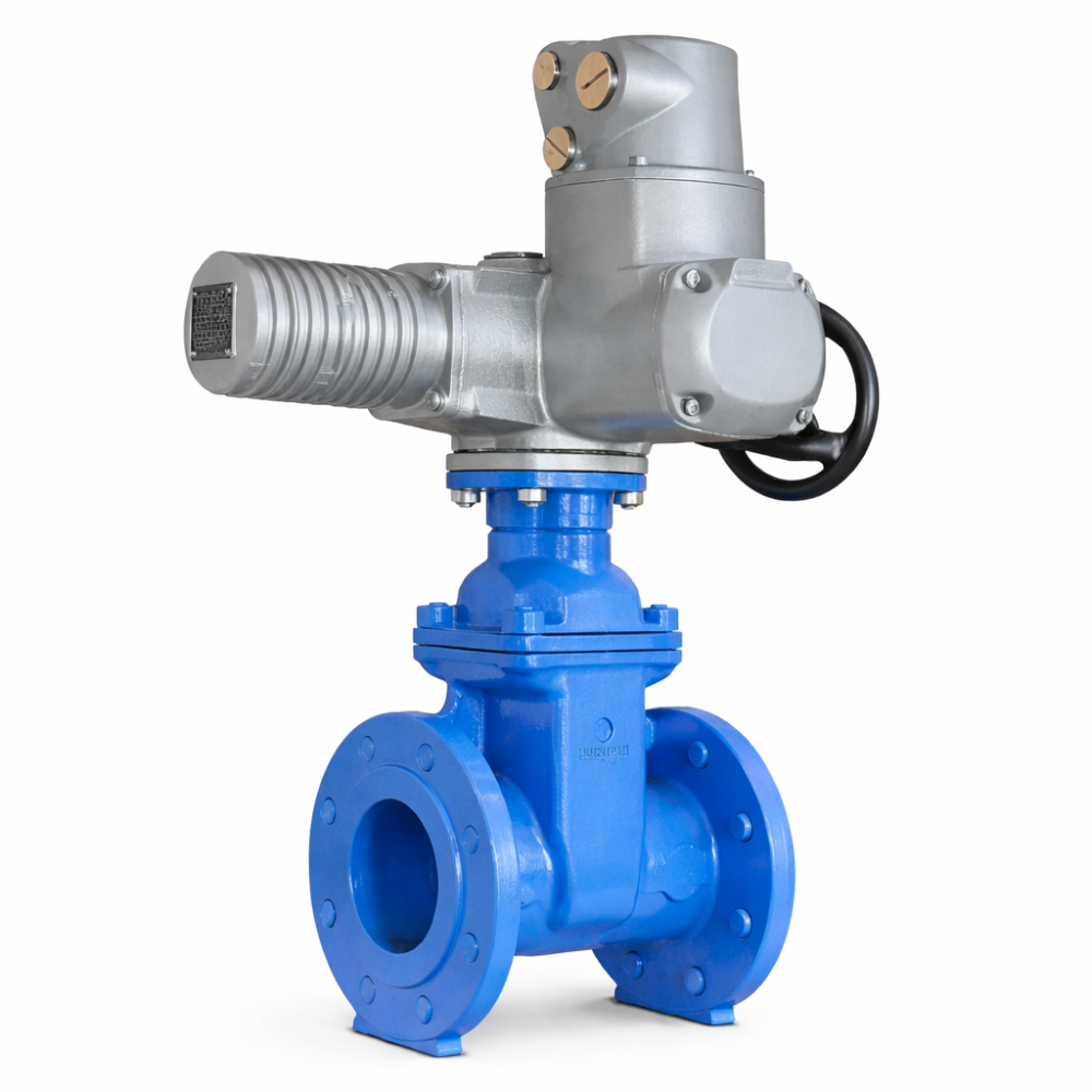 Задвижка GROSS DN200 PN 16 фланцевая с обрезиненным клином с электроприводом AUMA короткая купить по выгодным ценам | Хопер Сталь