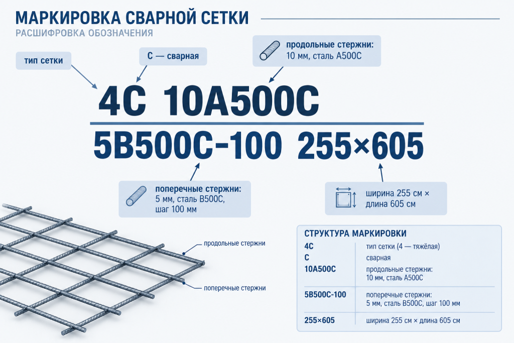 rasshifrovka marki svarnoy setki 4S 10A500C 5B500C po GOST 23279-2012